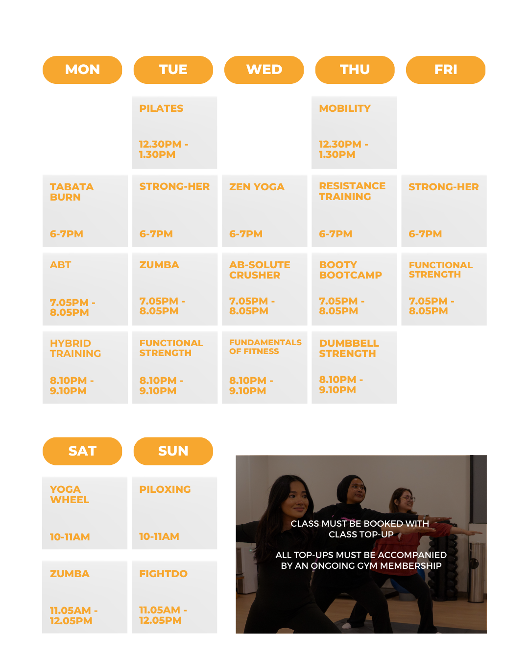 Ark Liv - Group Class Schedule as of 9 Feb 2026
