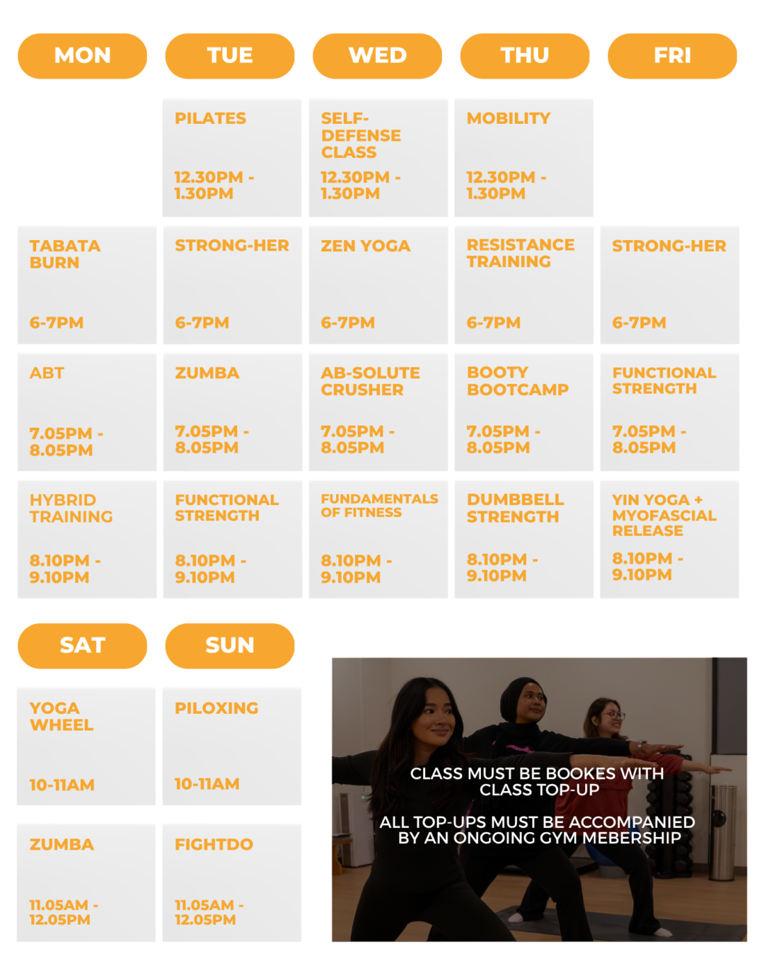 Ark Liv - Group Class Schedule as of 1 Oct 2026